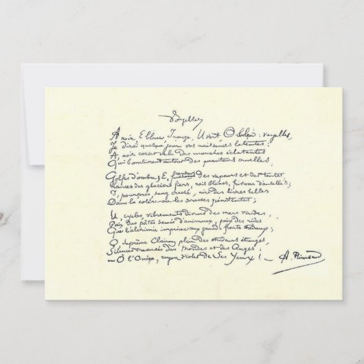 Autogrammmanuskript der Voyelles (Rimbaud Card) Karte (Vorderseite)