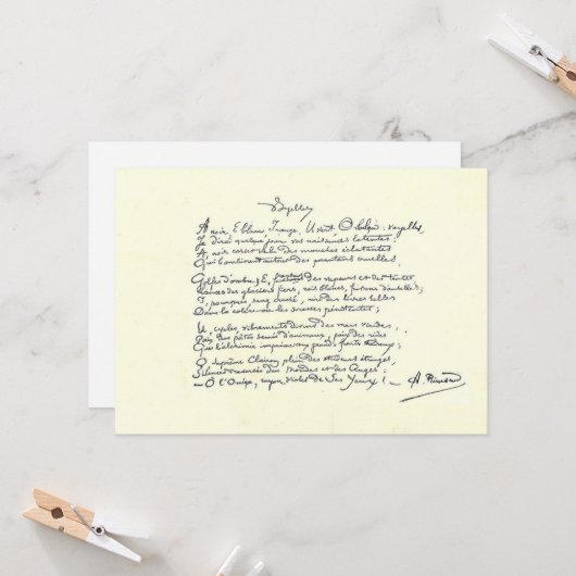 Autogrammmanuskript der Voyelles (Rimbaud Card) Karte (Vorderseite/Rückseite Beispiel)