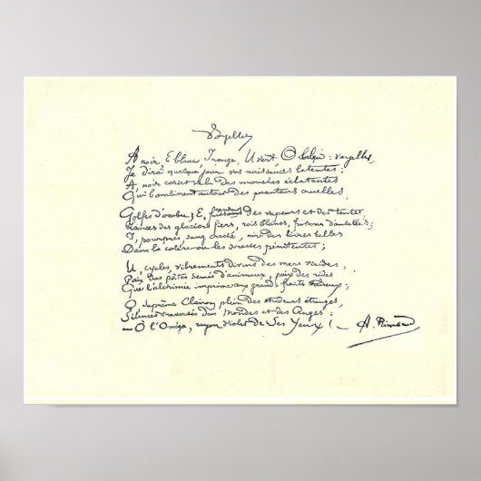 Autogrammmanuskript der Voyelles (Rimbaud) Poster (Vorne)