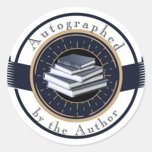 Autographiert durch den Autor, Buchstapel, Runder Aufkleber