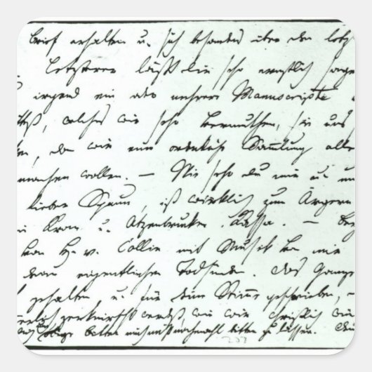 Autographischer Buchstabe von Franz Schubert Quadratischer Aufkleber (Vorderseite)