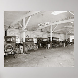 Autohändler-Werkstatt, 1926. Altes Foto Poster