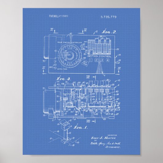 Automatischer Controller 1973 Patent Art Blueprint Poster (Vorne)