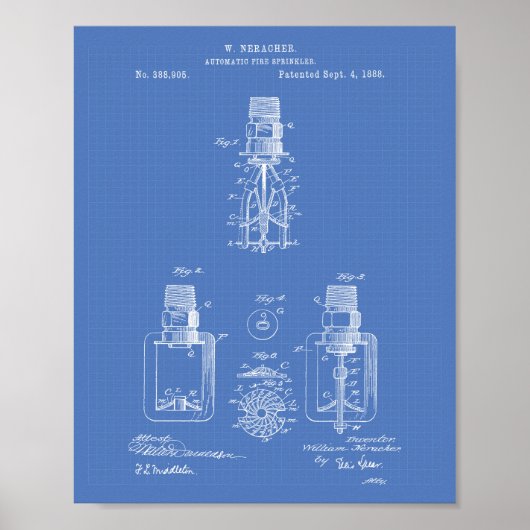 Automatischer Feuersprinkler 1888 Patent - Bluepri Poster (Vorne)