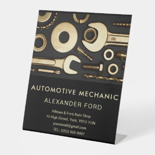 Automechaniker Garage Metallisches Goldstahl Sockelschild