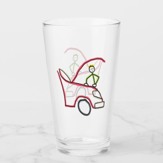Automechaniker Stickman Glas (Vorderseite)