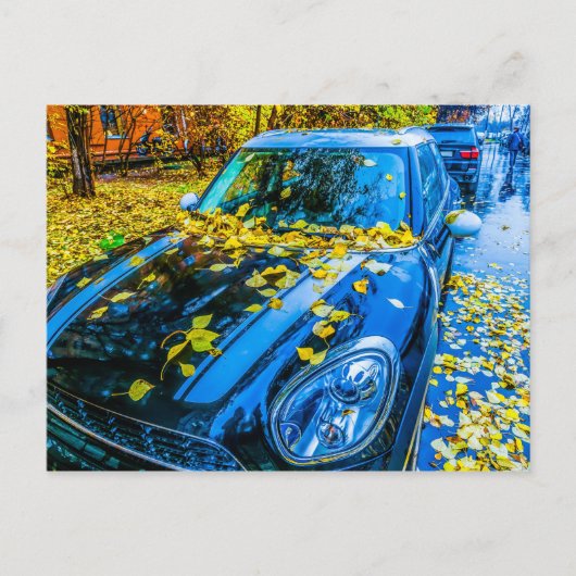 Automobil, Auto - Saison gefallener Blätter Postkarte (Vorderseite)