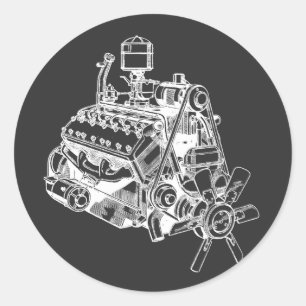 Automobil Auto V 12 Motor Illustration Kunst Runder Aufkleber