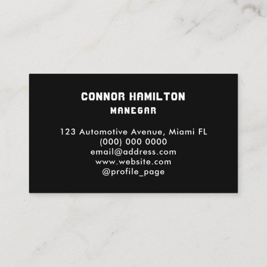 Automotive Car Wash & Auto Detection Modernes Schw Visitenkarte (Rückseite)