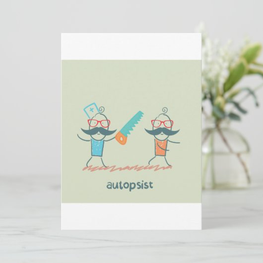 Autopsist Medizinischer Spaß mit Mustache Einladung (Stehend Vorderseite)