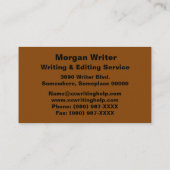 Autor des Buchtunnels, Freelance Writer Author, ZS Visitenkarte (Rückseite)