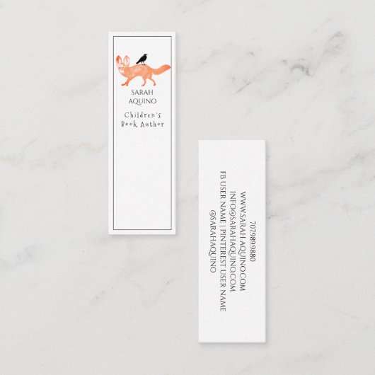 Autor des Kinderbuchs Fox Crow-Lesezeichen Mini Visitenkarte (Vorne/Hinten)