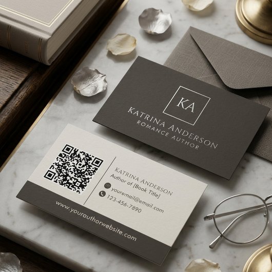 Autor QR-Code Minimal Elegant Beige Branding Visitenkarte