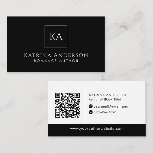 Autor QR-Code Minimal Elegant Schwarz Branding Visitenkarte (Vorne/Hinten)
