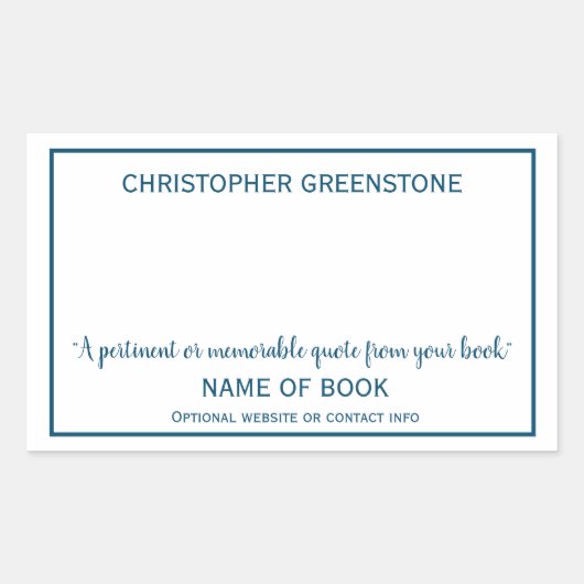 Autor Signature Bue Buchzeichen Rechteckiger Aufkleber (Vorderseite)