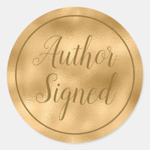 Autor unterschrieb Elegant Script Gold Runder Aufkleber