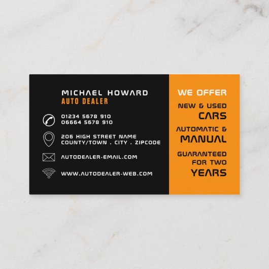 Autorad, Auto-Händler Visitenkarte (Rückseite)