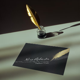 Autoren / Black and Gold Quill Feather Pen Visitenkarte