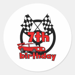 Autorennen-7. Geburtstag Runder Aufkleber