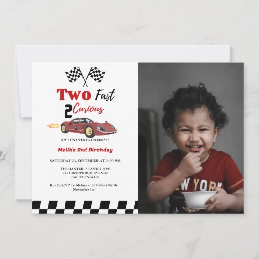 Autorennen Zwei schnelle 2 Neugierige Junge 2. Geb Einladung (Vorderseite)