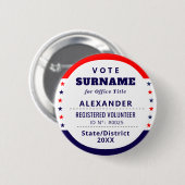 Autorisierter Freiwilliger 2026 Wahlkampf-ID Button (Vorne & Hinten)