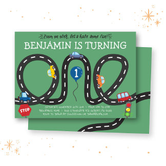 Autos auf Straßen 1. Geburtstag Einladung