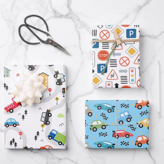 Autos Geschenkpapier, Kinder Geburtstagsgeschenkve Geschenkpapier Set (Vorderseite)