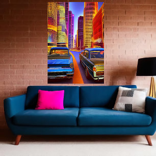 Autos in der Stadt   AI Art Poster