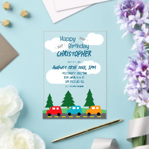 Autos Kinder Jungen Geburtstag Acryleinladungen