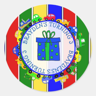 Autos, Lastkraftwagen, Traktoren, Boys Geburtstags Runder Aufkleber