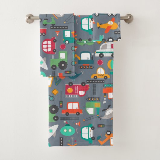 Autos Lastwagen Fahrzeuge Kindermuster Badhandtuch Set (Insitu)