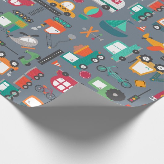 Autos Lastwagen Fahrzeuge Kindermuster Geschenkpapier (Ecke)