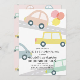 Autos mit Balloons Pink Girl Drive by Birthday Einladung