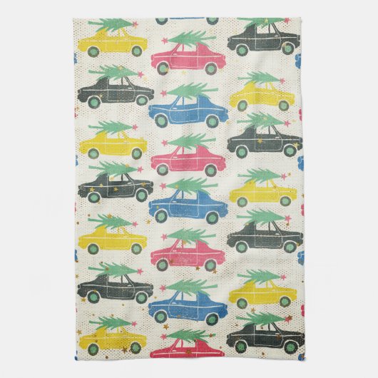 Autos mit Bäumen in der obersten Retro-Küche Küchentuch (Vertikal)