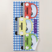 Autos mit niedlichem Cartoon, blauer Karo Strandtuch (Vorderseite)