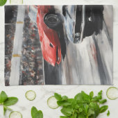 Autos mit rotem und schwarzem Muskel Geschirrtuch (Gefaltet)