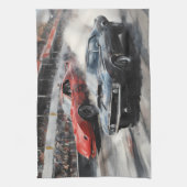 Autos mit rotem und schwarzem Muskel Geschirrtuch (Vertikal)