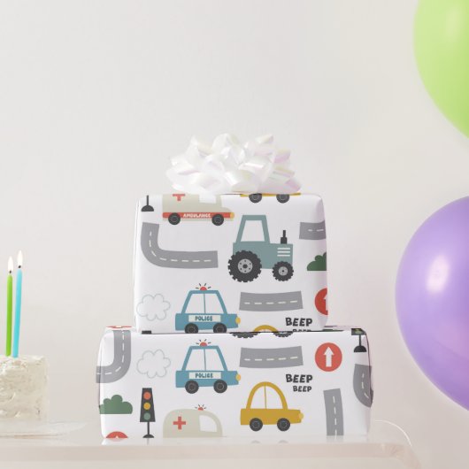 Autos Muster Kinder  Geschenkpapier (Partygeschenke)