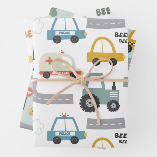 Autos Muster Kinder  Geschenkpapier Set (Beispiel)