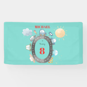 Autos und Fahrzeuge auf der Straße Junge Geburtsta Banner