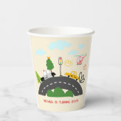 Autos und Fahrzeuge auf der Straße Junge Geburtsta Pappbecher (Rückseite)
