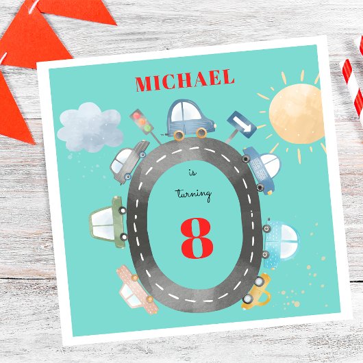 Autos und Fahrzeuge auf der Straße Junge Geburtsta Serviette