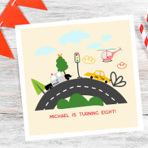 Autos und Fahrzeuge auf der Straße Junge Geburtsta