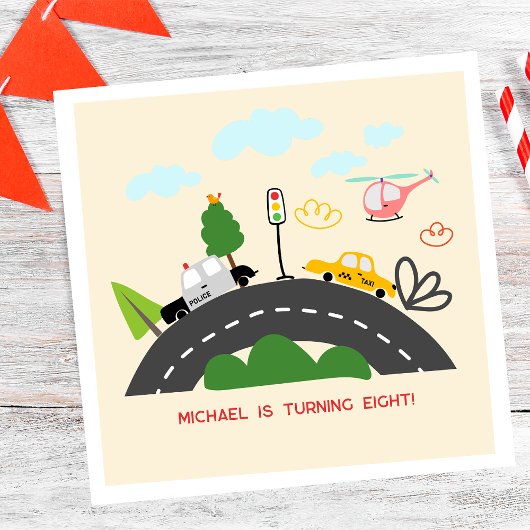 Autos und Fahrzeuge auf der Straße Junge Geburtsta Serviette