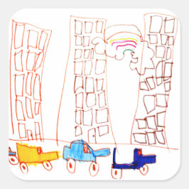 Autos und Gebäude-Aufkleber Quadratischer Aufkleber