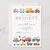 Autos und LKW Stadtverkehr Geburtstagspartei Einladung (Vorderseite)