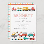 Autos und LKW Stadtverkehr Geburtstagspartei Einladung (Vorne/Hinten)