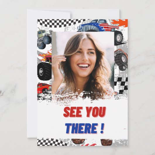 Autos und LKWs Babydusche Foto Bash Einladung (Rückseite)