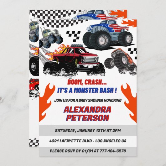 Autos und LKWs Babydusche Foto Bash Einladung (Vorne/Hinten)