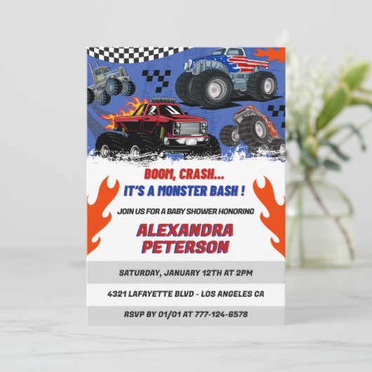 Autos und LKWs Kinderschwangerschaft Absturz Einladung (Stehend Vorderseite)